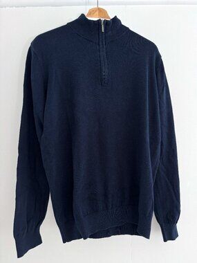 L.L. Bean Cotton-Cashmere Quarter-Zip Sweater (Navy, L)